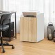 Mobile file cabinet in white with wood grain door, featuring 2 drawers and wheels for easy office organization.